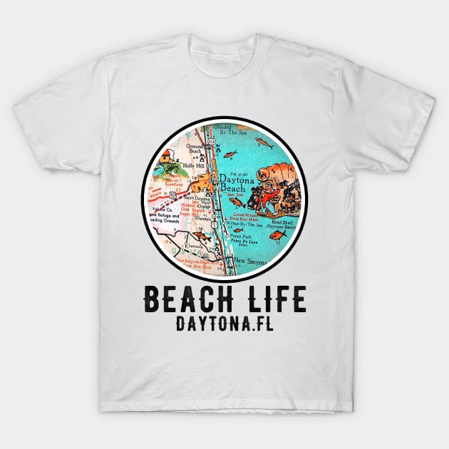 Daytona Beach Florida Vintage Map Beach Life T-Shirt by Joaddo